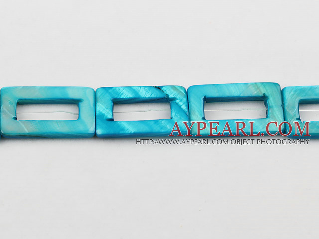 Shell Beads, Turquoise Blue Color, 20*30mm dyed rectangle hollow out, Sold per 15-inch strand