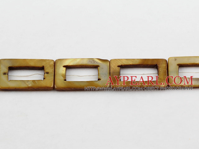 Shell Beads, Brown, 20*30mm dyed rectangle hollow out, Sold per 15-inch strand
