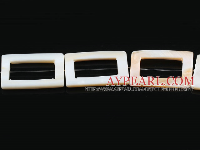 Shell Beads, White, 25*35mm rectangle hollow out, Sold per 15-inch strand