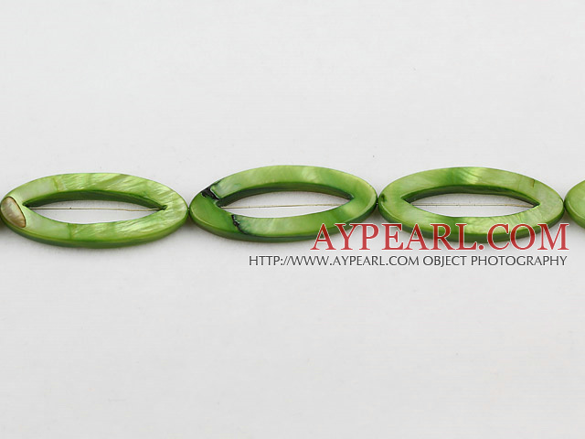 Shell Beads, Fruit Green, 3*15*35mm dyed hollow out horse eye shape, Sold per 15-inch strand