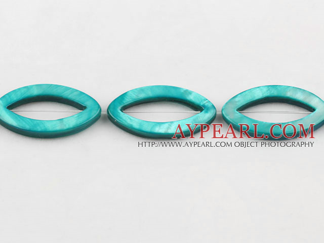 Shell Beads, Peacock Green, 3*20*35mm dyed hollow out horse eye shape, Sold per 15-inch strand