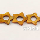 Shell Beads, Dyed yellow, 3*20mm hollow out star shape, Sold per 15-inch strand