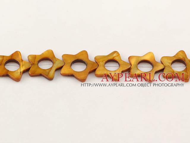 Shell Beads, Dyed yellow, 3*20mm hollow out star shape, Sold per 15-inch strand