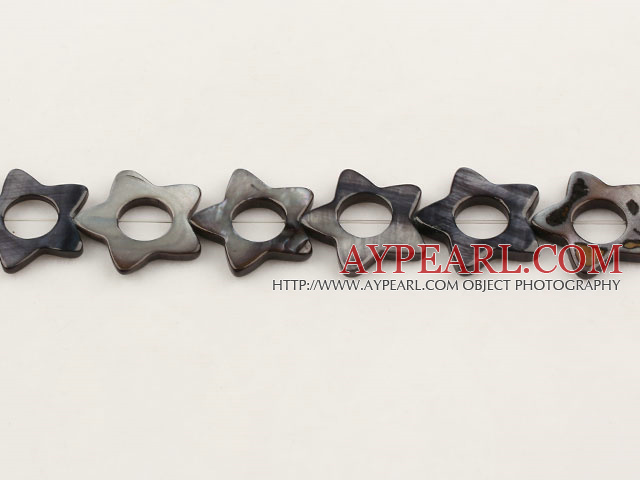 Shell Beads, Dyed black, 3*20mm hollow out star shape, Sold per 15-inch strand