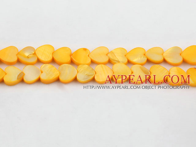 Shell Beads, Yellow, 3*12mm dyed heart shape, Sold per 15-inch strand