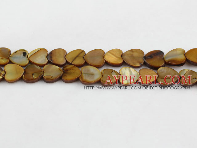 Shell Beads, Brown, 3*12mm dyed heart shape, Sold per 15-inch strand