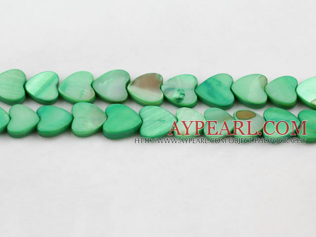 Shell Beads, Fruit Green, 3*12mm dyed heart shape, Sold per 15-inch strand