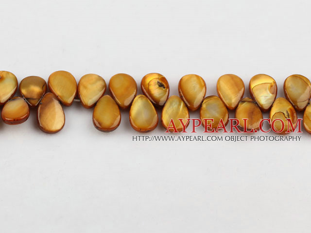 Shell Beads, Brown, 8*14mm dyed drope shape, Sold per 15-inch strand