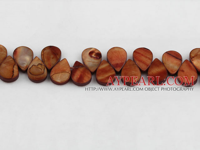 Shell Beads, Dyed red brown, 10*15mm drop shape, Sold per 15.7-inch strand