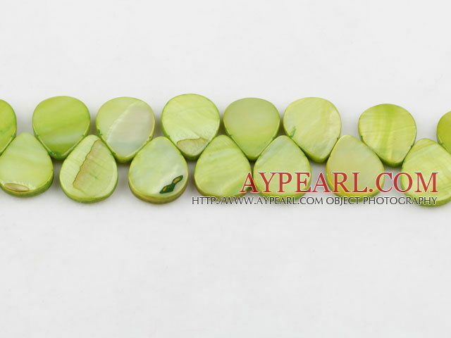 Shell Beads, Fruit Green, 12*18mm dyed drope shape, Sold per 15.7-inch strand
