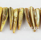 Shell Beads, Yellow, 5*8*35mm dyed long tooth, Sold per 15-inch strand