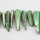 Shell Beads, Olive Green, 5*8*35mm dyed long tooth, Sold per 15-inch strand