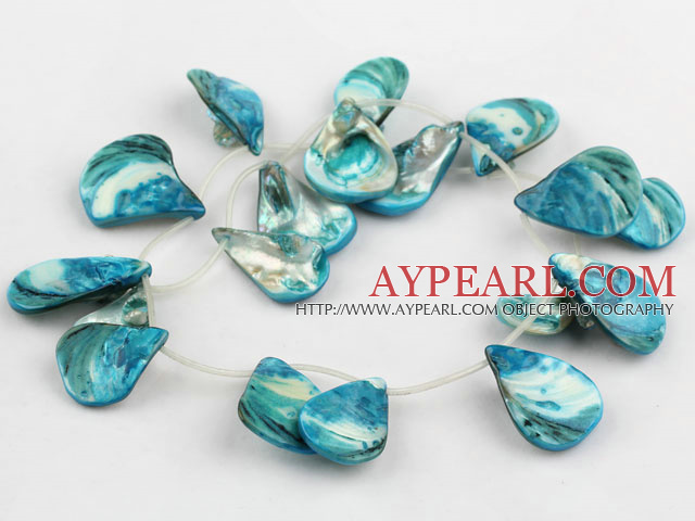 Shell Beads, Peacock Green, 20*30mm dyed drop shape, Sold per 15.7-inch strand