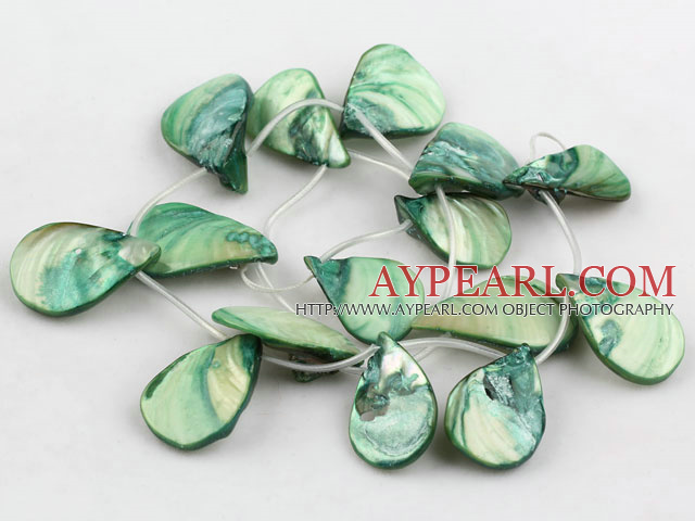 Shell Beads, Olive Green, 20*30mm dyed drop shape, Sold per 15.7-inch strand