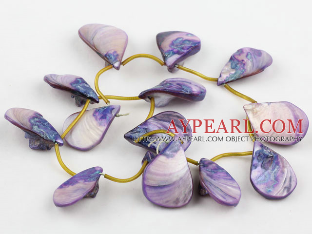 Shell Beads, Purple, 20*30mm dyed drop shape, Sold per 15.7-inch strand