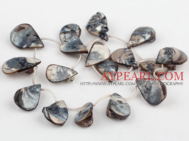 Shell Beads, Black, 20*30mm dyed drop shape, Sold per 15.7-inch strand