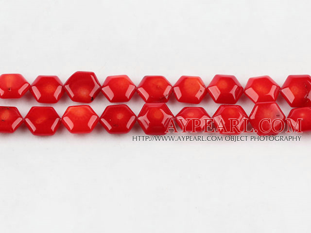 coral beads,4*10*11mm hexagon,red,about 37 strands/kg