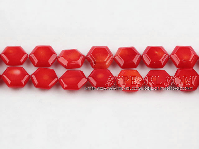 coral beads,5*12*14mm hexagon,red,about 29 strands/kg
