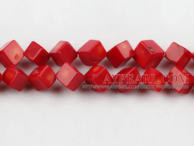 coral beads,10mm cube,red,about 16 strands/kg