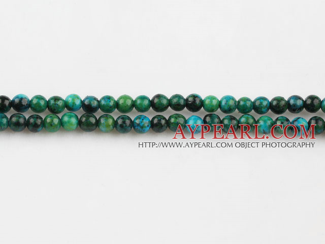 Chrysocolla beads, Green, 4mm round, Sold per 15.7-inch strand