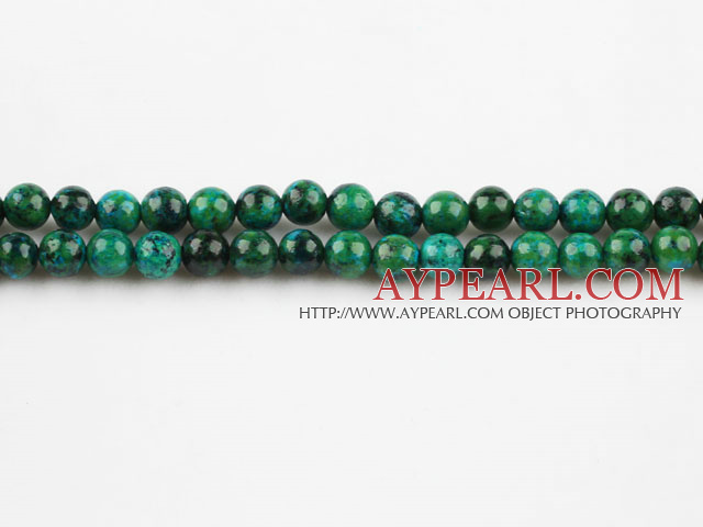 Chrysocolla beads, Green, 6mm round, Sold per 15.4-inch strand
