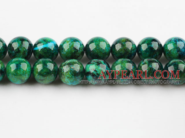 Chrysocolla beads, Green, 14mm round, Sold per 15.4-inch strand