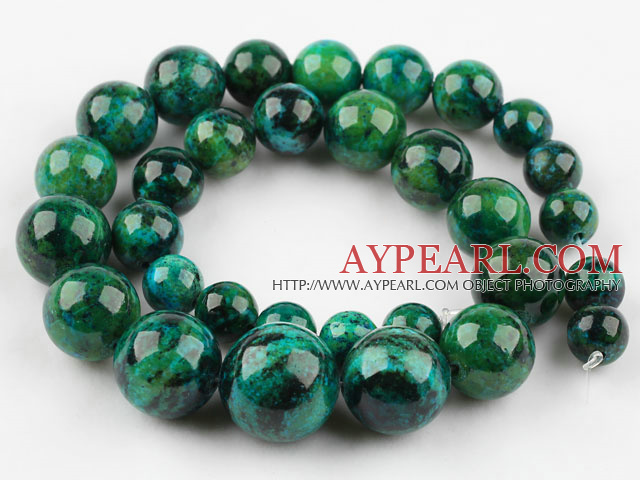 Chrysocolla beads, Green, 10-20mm round, tower shape, Sold per 15.7-inch strand