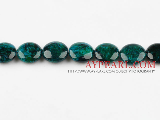 Chrysocolla beads, Green, 7*15mm, flat round, Sold per 15.4-inch strand