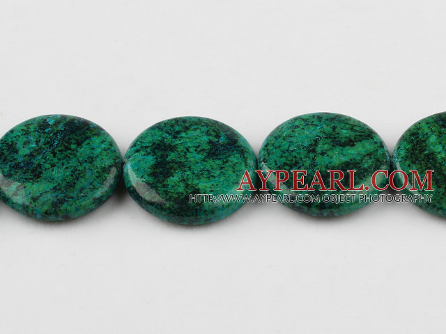 Chrysocolla beads, Green, 8*35mm, flat round, Sold per 15-inch strand