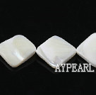 Shell Beads, White, 14*14mm square, opposite angles, lip shell, Sold per 15.7-inch strand