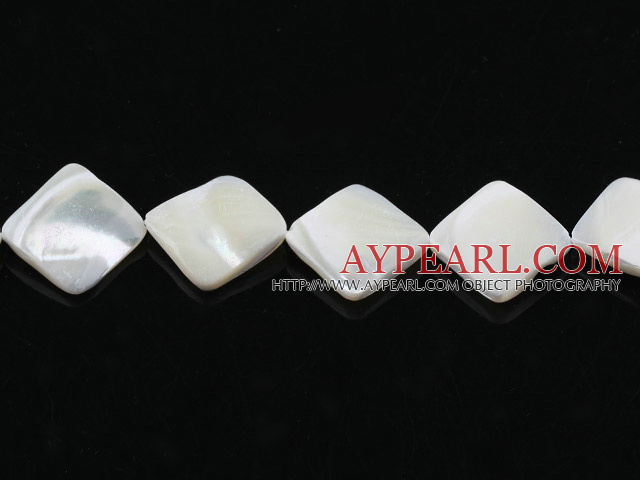 Shell Beads, White, 14*14mm square, opposite angles, lip shell, Sold per 15.7-inch strand