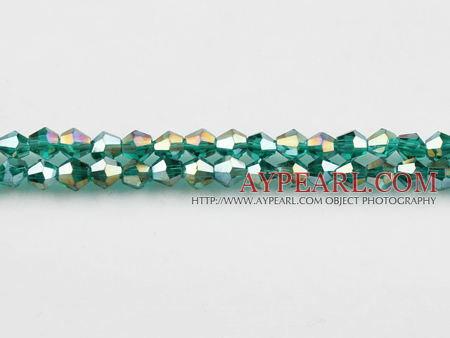 Lampwork Glass Crystal Beads, Peacock Green, 4mm plating-color pinous, Sold per 18.5-inch strand