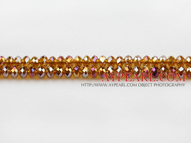 Lampwork Glass Crystal Beads, Amber Color, 6mm Plating color, platode, Sold per 17.3-inch strand