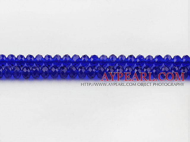Lampwork Glass Crystal Beads, Sapphire Blue, 6mm flat, Sold per 16.9-inch strand