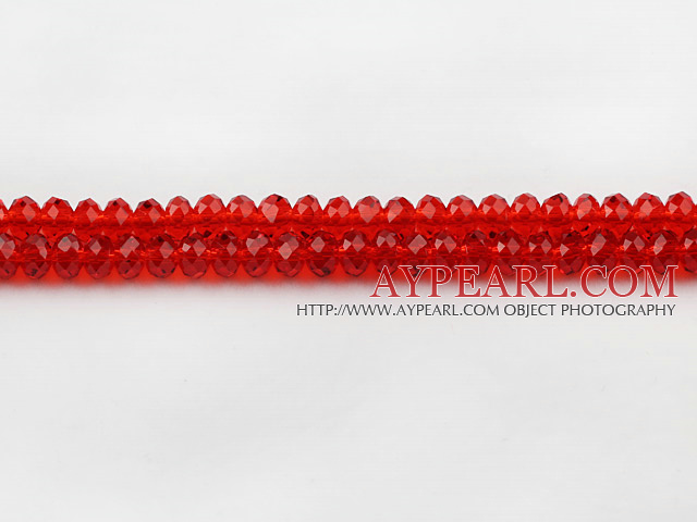 Lampwork Glass Crystal Beads, Red, 6mm flat, Sold per 15.7-inch strand