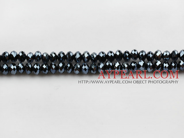 Lampwork Glass Crystal Beads, Black, 6mm Hematite flat, Sold per 16.1-inch strand