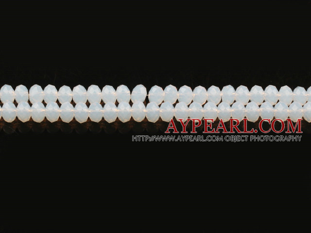 Lampwork Glass Crystal Beads, White, 6mm protein jade flat, Sold per 16.5-inch strand