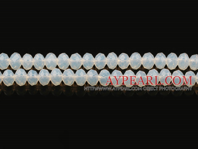 Lampwork Glass Crystal Beads, White, 8mm protein jade, faceted platode, Sold per 16.1-inch strand