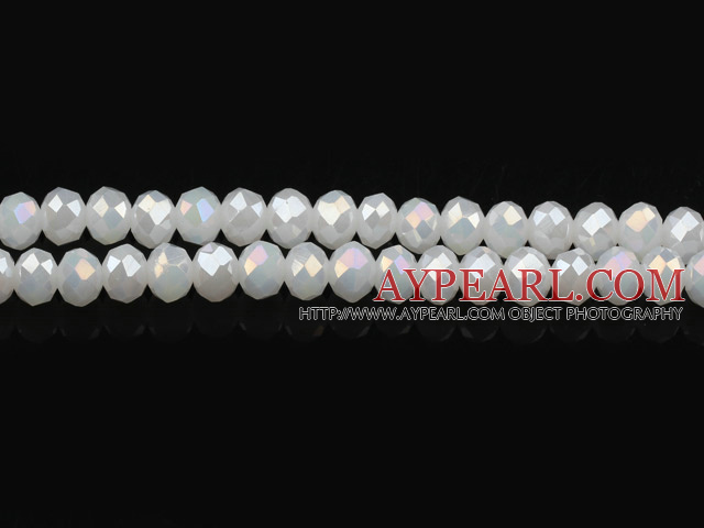 Lampwork Glass Crystal Beads, White, 8mm protein jade, faceted platode, Sold per 16.9-inch strand