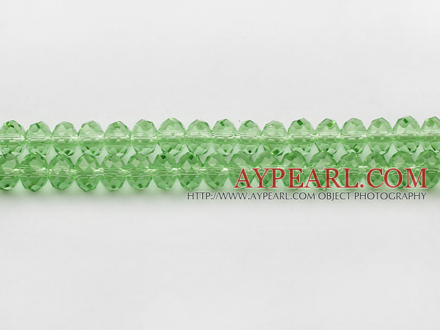 Lampwork Glass Crystal Beads, Green, 8mm faceted platode, Sold per 15.4-inch strand