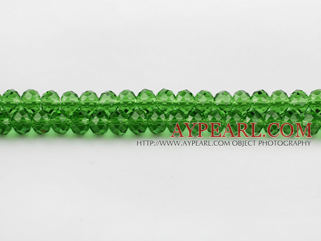 Lampwork Glass Crystal Beads, Grass Green, 8mm faceted platode, Sold per 16.1-inch strand