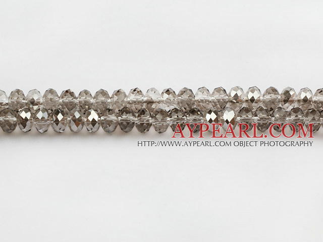 Lampwork Glass Crystal Beads, Gray, 8mm transparant faceted platode, Sold per 15-inch strand