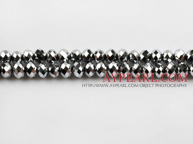 Lampwork Glass Crystal Beads, Plating White, 8mm K faceted platode, Sold per 16.5-inch strand