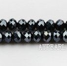 Lampwork Glass Crystal Beads, Black, 8mm faceted platode, Sold per 16.5-inch strand
