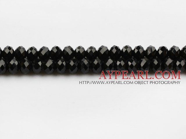 Lampwork Glass Crystal Beads, Black, 8mm faceted platode, Sold per 16.93-inch strand