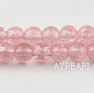 Lampwork Glass Crystal Beads, Pink, 8mm round frizzling shape, Sold per 31.5-inch strand