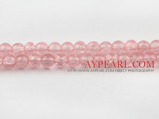 Lampwork Glass Crystal Beads, Pink, 8mm round frizzling shape, Sold per 31.5-inch strand
