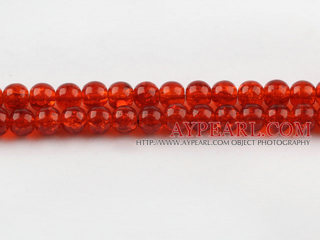 Lampwork Glass Crystal Beads, Red, 8mm round frizzling shape, Sold per 31.5-inch strand