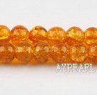 Lampwork Glass Crystal Beads, Orange, 8mm round frizzling shape, Sold per 31.5-inch strand