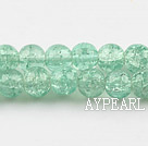 Lampwork Glass Crystal Beads, Light Green, 8mm round frizzling shape, Sold per 31.5-inch strand